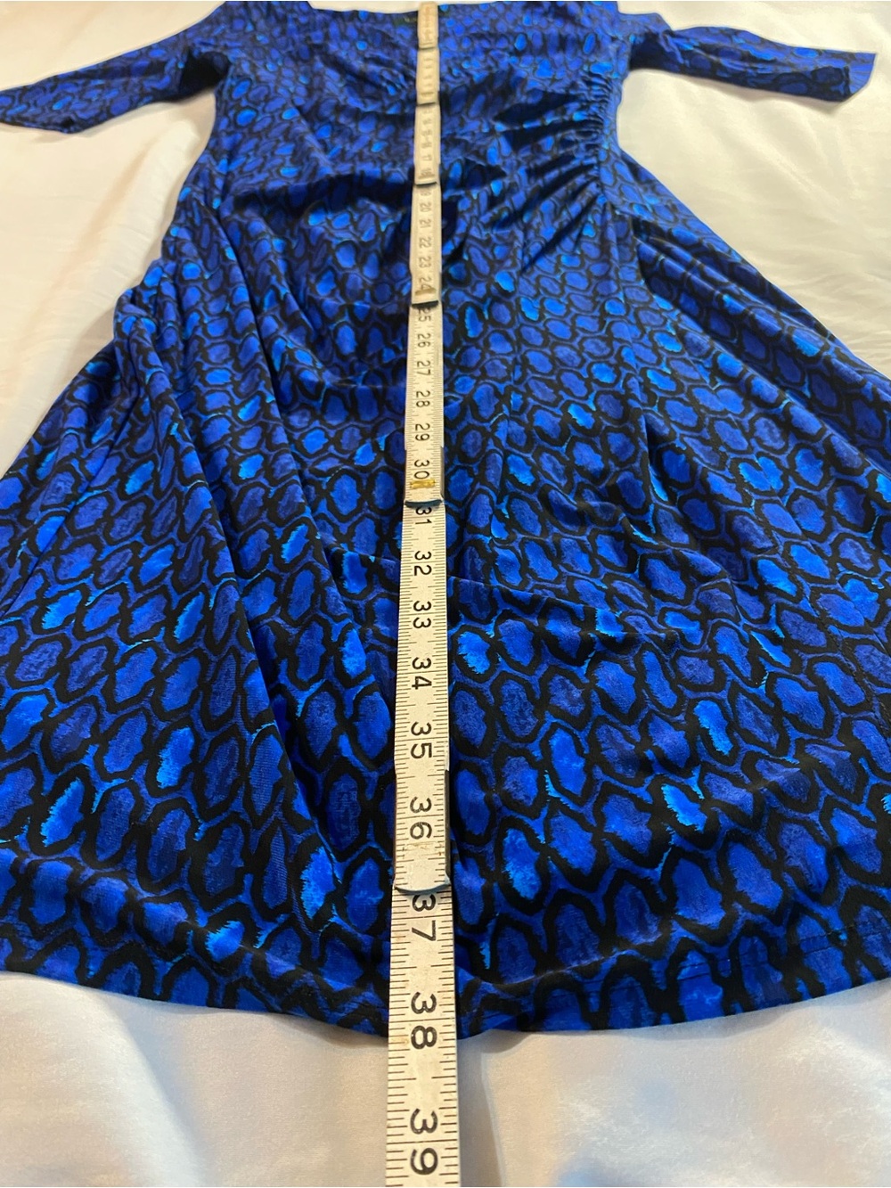 Lauren Ralph Lauren Black/Blue 3/4 sleeve Stretch V-neck Faux wrap Dress Size 4 - Picture 7 of 9